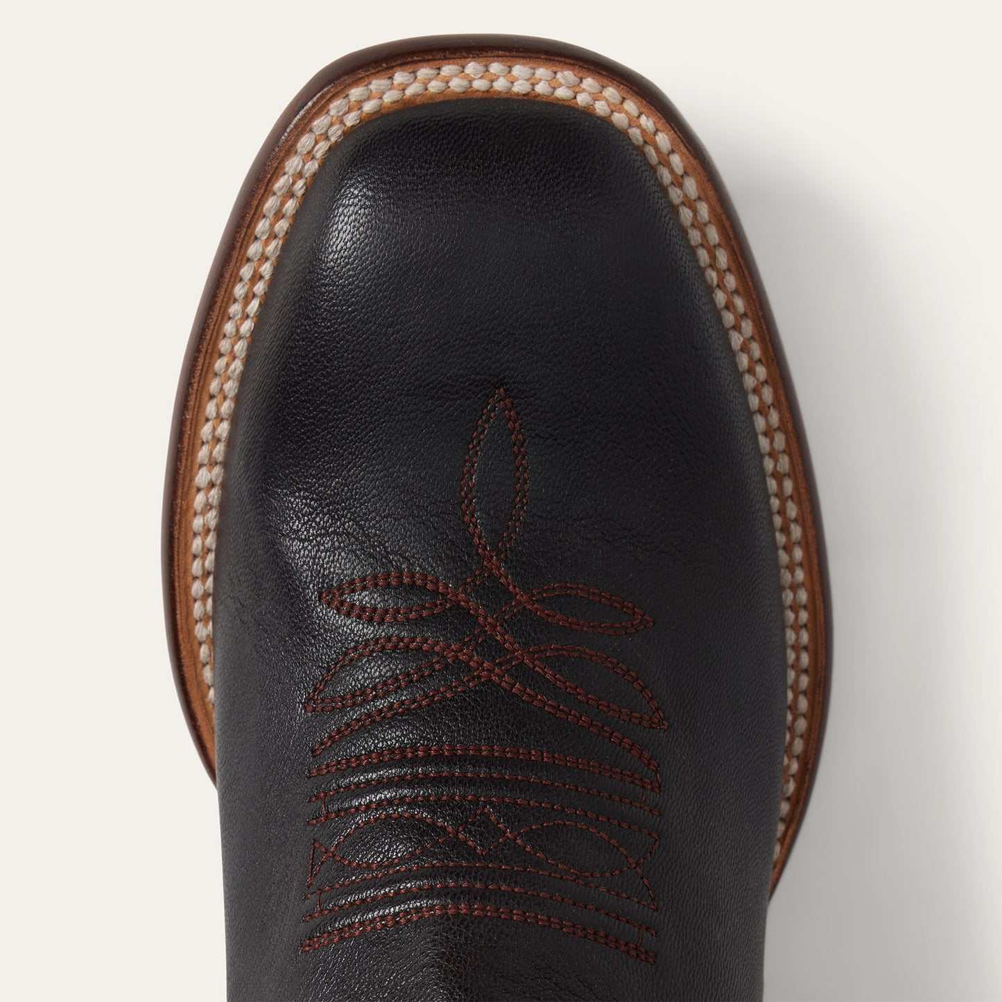 Men's Stetson Bridger handcrafted black goat leather boots with brown 13" shaft and intricate stitching