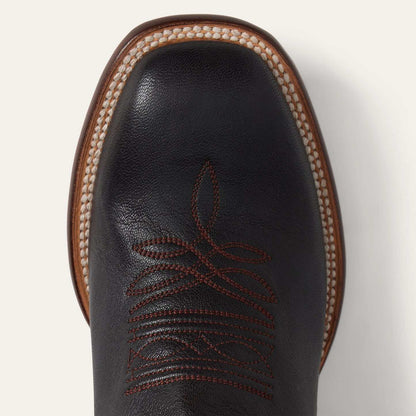 Men's Stetson Bridger handcrafted black goat leather boots with brown 13" shaft and intricate stitching