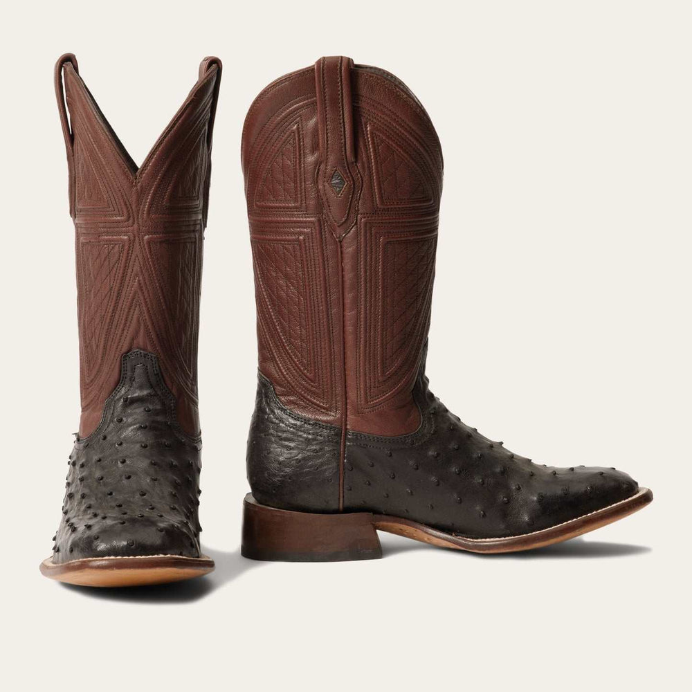 Men's Stetson Dillon Ostrich Boots Square Toe Handcrafted JBS Collection Black