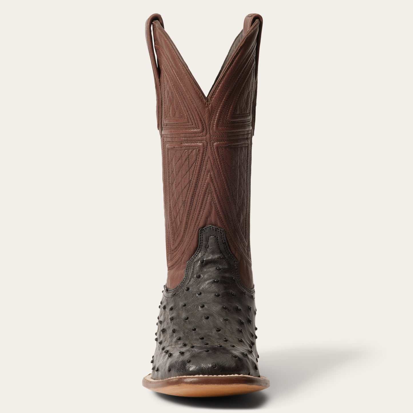 Black men's Stetson Dillon Ostrich Boots with handcrafted square toe and brown calfshaft