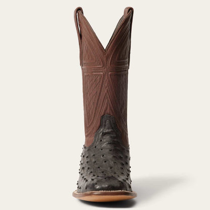 Black men's Stetson Dillon Ostrich Boots with handcrafted square toe and brown calfshaft