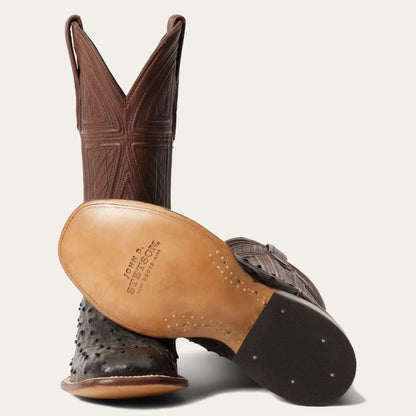 Black Stetson Dillon Ostrich Boots with handcrafted leather and square toe design