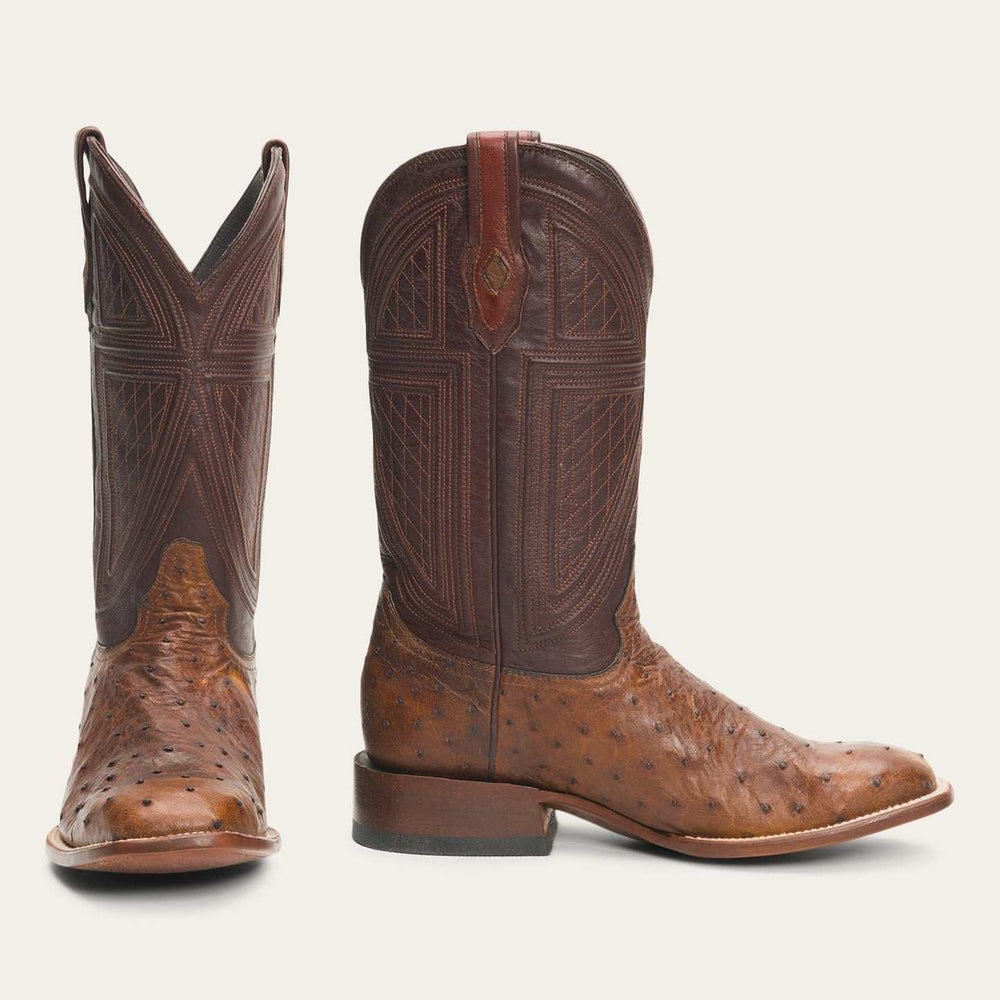 Men's Stetson Jackson Ostrich Boots Square Toe Handcrafted JBS Collection Brown