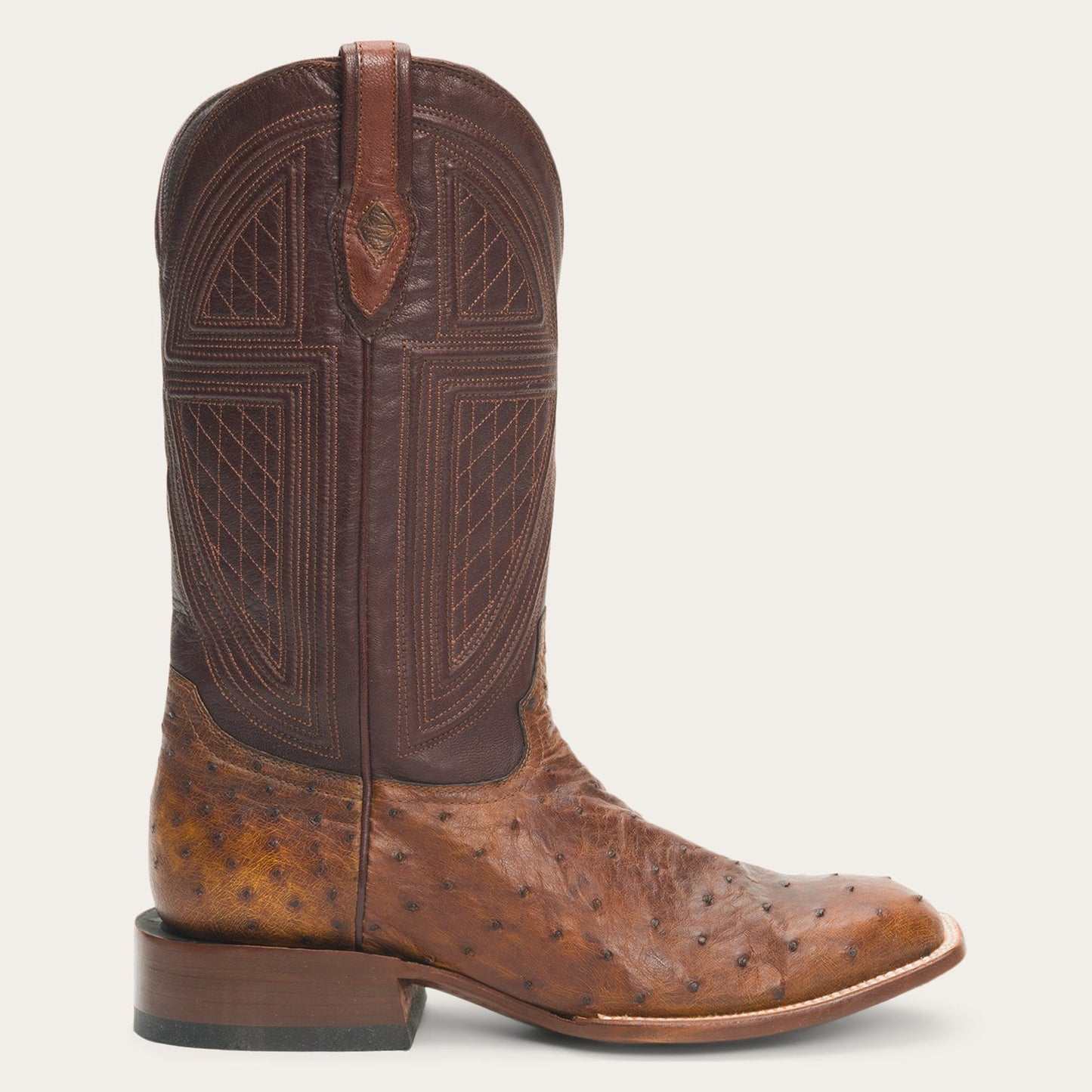 Men's Stetson Jackson Ostrich Boots handcrafted brown leather square toe with intricate stitching