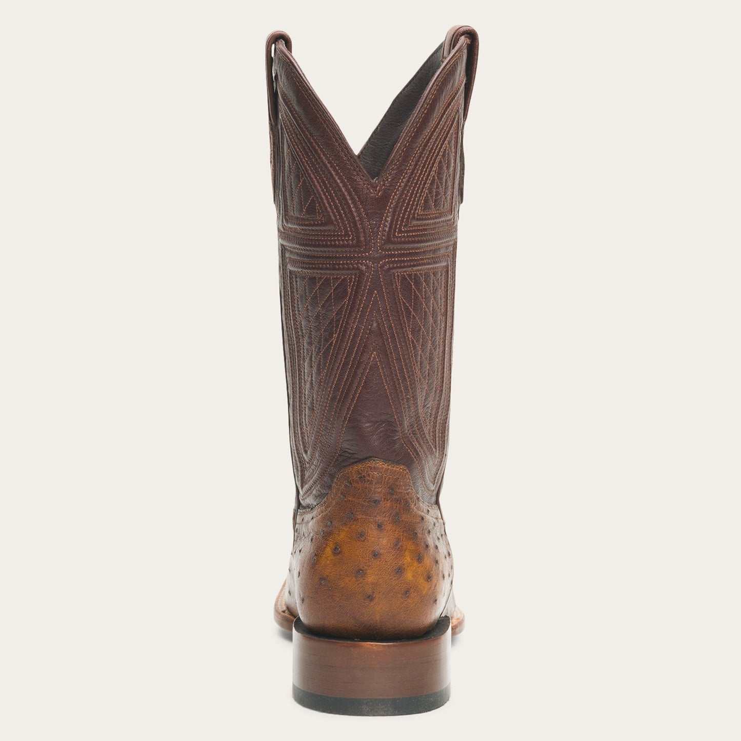 Men's Stetson Jackson Ostrich Boots handcrafted brown leather square toe boots with intricate stitching