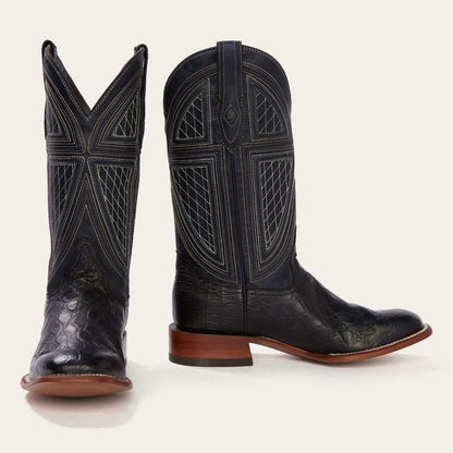 Men's Stetson Black Falls Alligator Boots with square toe and handcrafted leather design