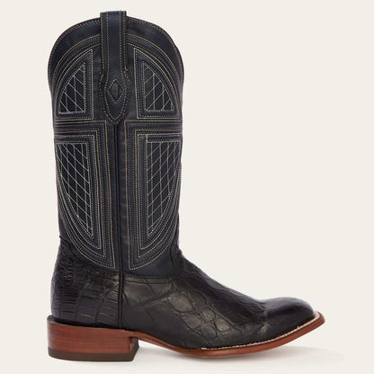 Men's Stetson Black Falls Alligator Boots handcrafted square toe with blue 13" shaft and leather sole