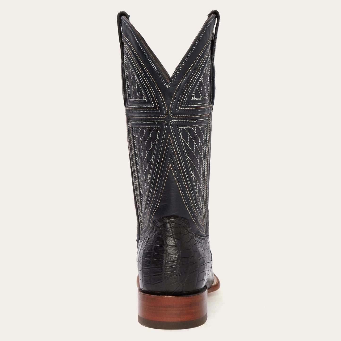 Men's Stetson Black Falls Alligator Boots with square toe and handcrafted leather detailing