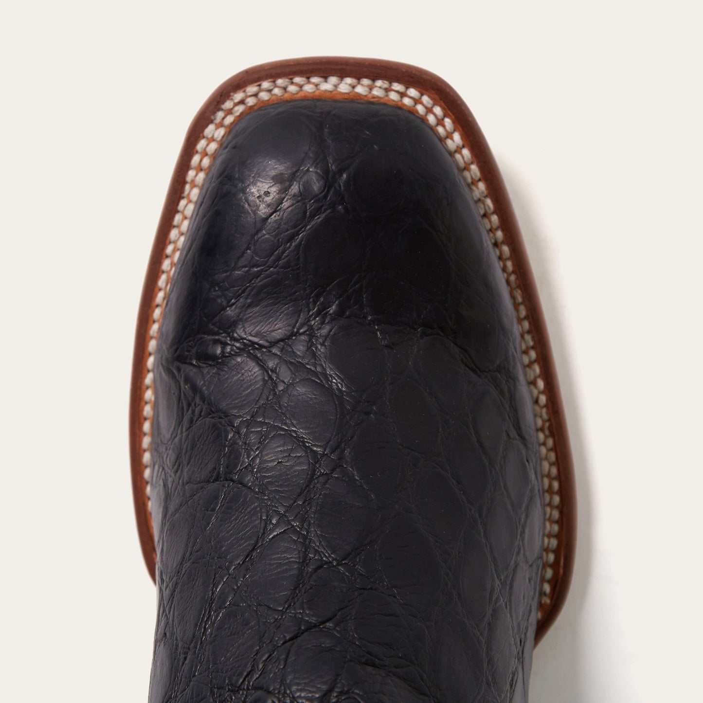 Men's Stetson Black Falls Alligator Boots handcrafted black leather square toe boots with blue shaft and intricate stitching