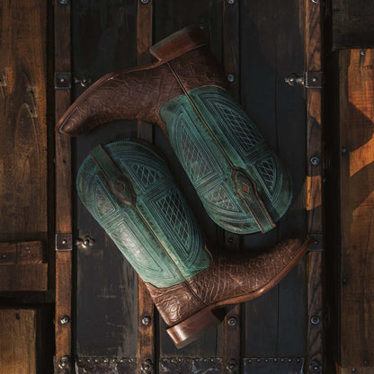 Men's Stetson Big Horn alligator boots brown handcrafted square toe leather