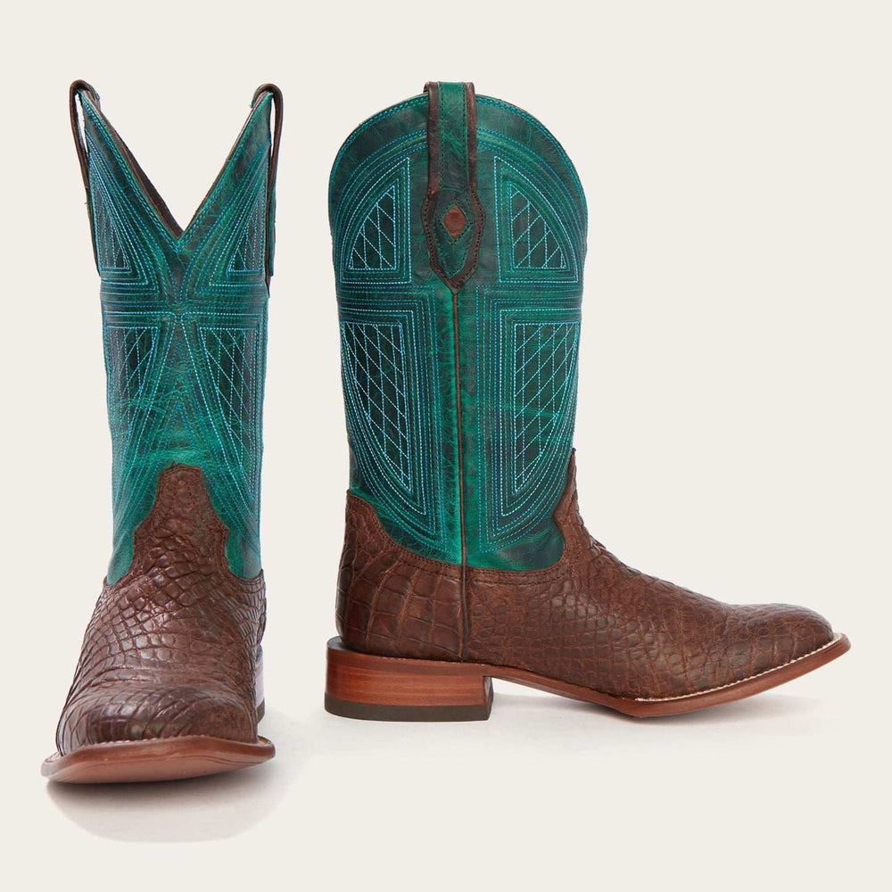 Men's Stetson Big Horn Alligator Boots Square Toe Handcrafted JBS Collection Brown