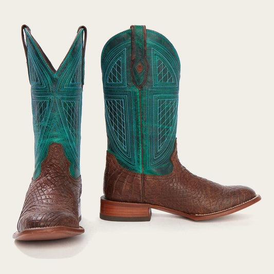 Men's Stetson Big Horn brown alligator boots with handcrafted square toe and detailed stitching