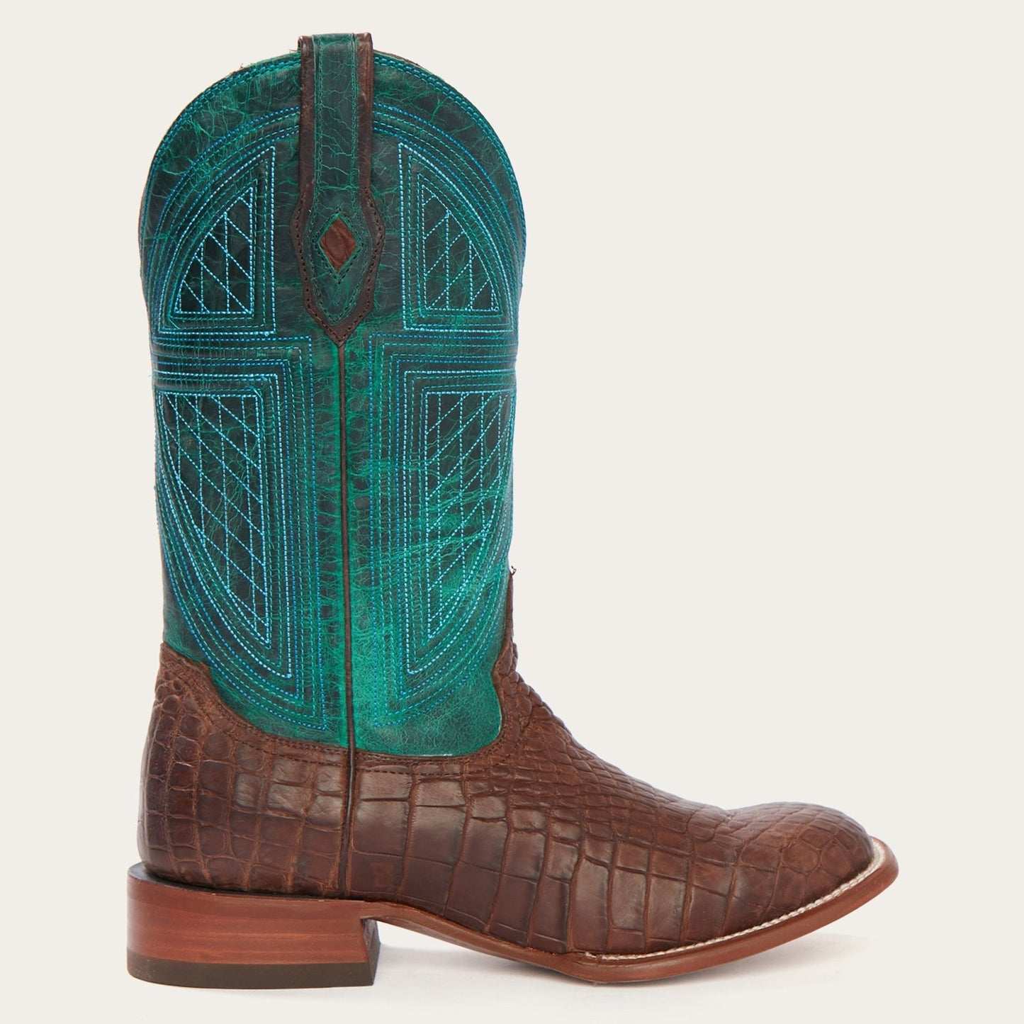Men's Stetson Big Horn Alligator Boots Brown handcrafted square toe with leather sole