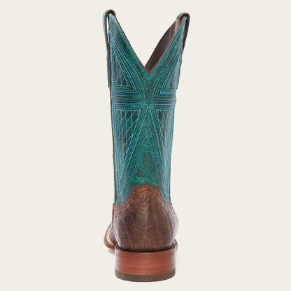 Men's Stetson Big Horn Alligator Boots brown handcrafted square toe with intricate stitching