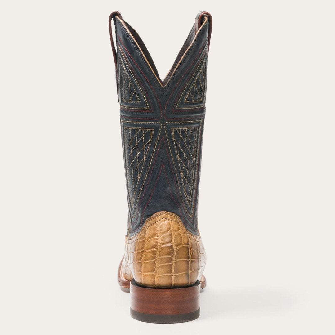Men's Stetson Flaxville Alligator Boots honey color with square toe and handcrafted leather design
