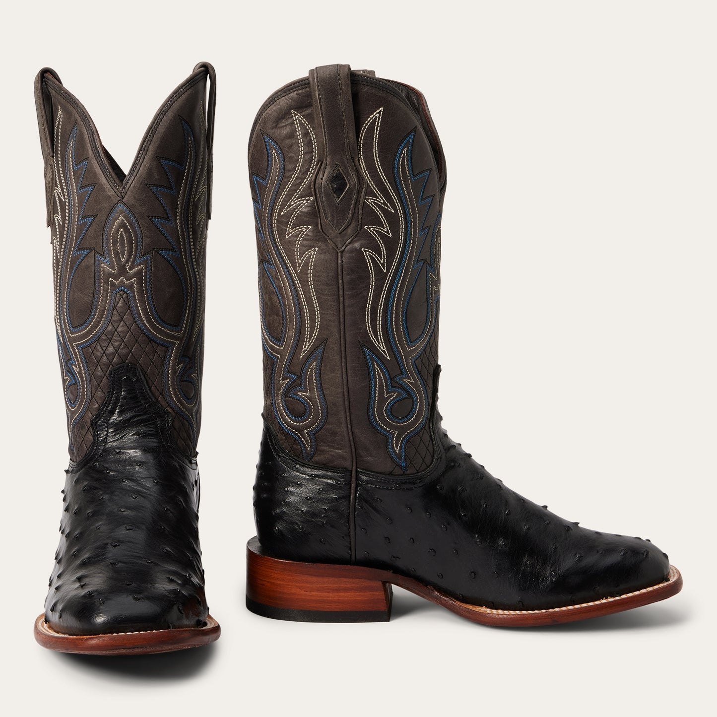 Men's Stetson Ozzy Full Ostrich Boots Square Toe Handcrafted JBS Collection Black