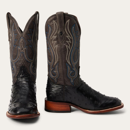 Men's Stetson Ozzy Full Ostrich Boots Square Toe Handcrafted JBS Collection Black