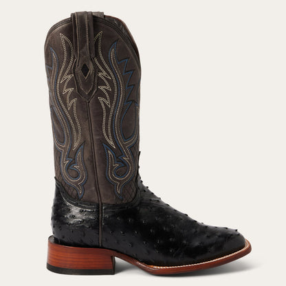 Men's Stetson Ozzy Full Ostrich Boots Square Toe Handcrafted JBS Collection Black