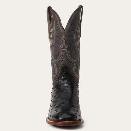Men's Stetson Ozzy Full Ostrich Boots Square Toe Handcrafted JBS Collection Black