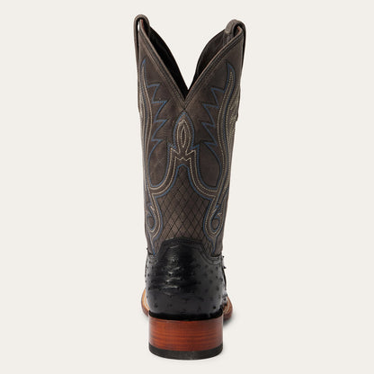 Men's Stetson Ozzy Full Ostrich Boots Square Toe Handcrafted JBS Collection Black