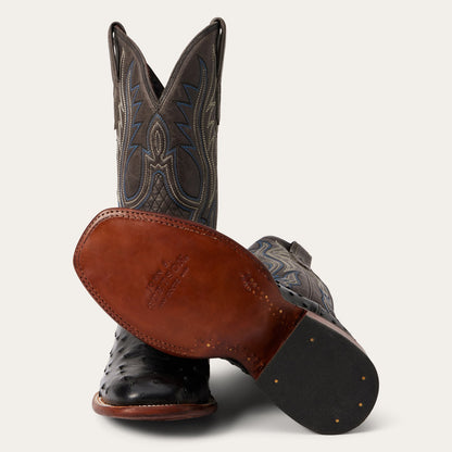 Men's Stetson Ozzy Full Ostrich Boots Square Toe Handcrafted JBS Collection Black