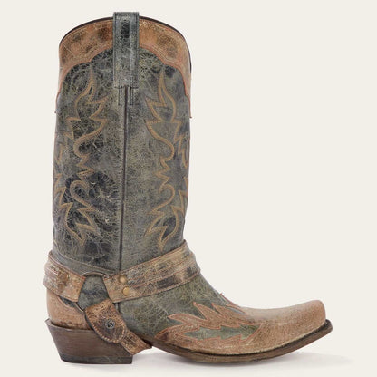 Men's Stetson Sundance Kid Boots handcrafted brown leather with square rocker toe and stacked heel