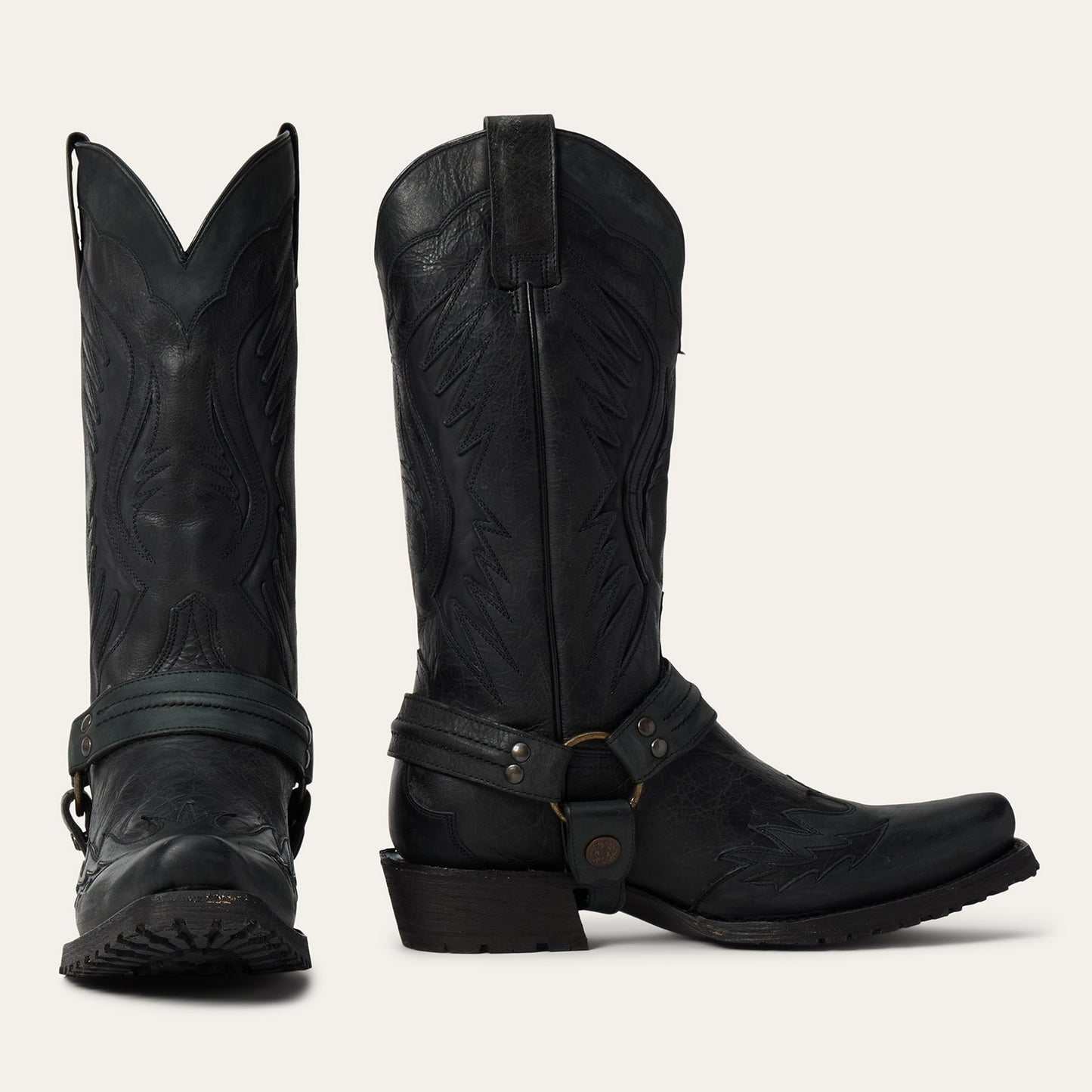 Men's Stetson Biker Boots handcrafted black leather outlaw toe with eagle design