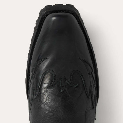 Men's Stetson Biker Boots handcrafted black leather Outlaw toe with eagle design and removable harness