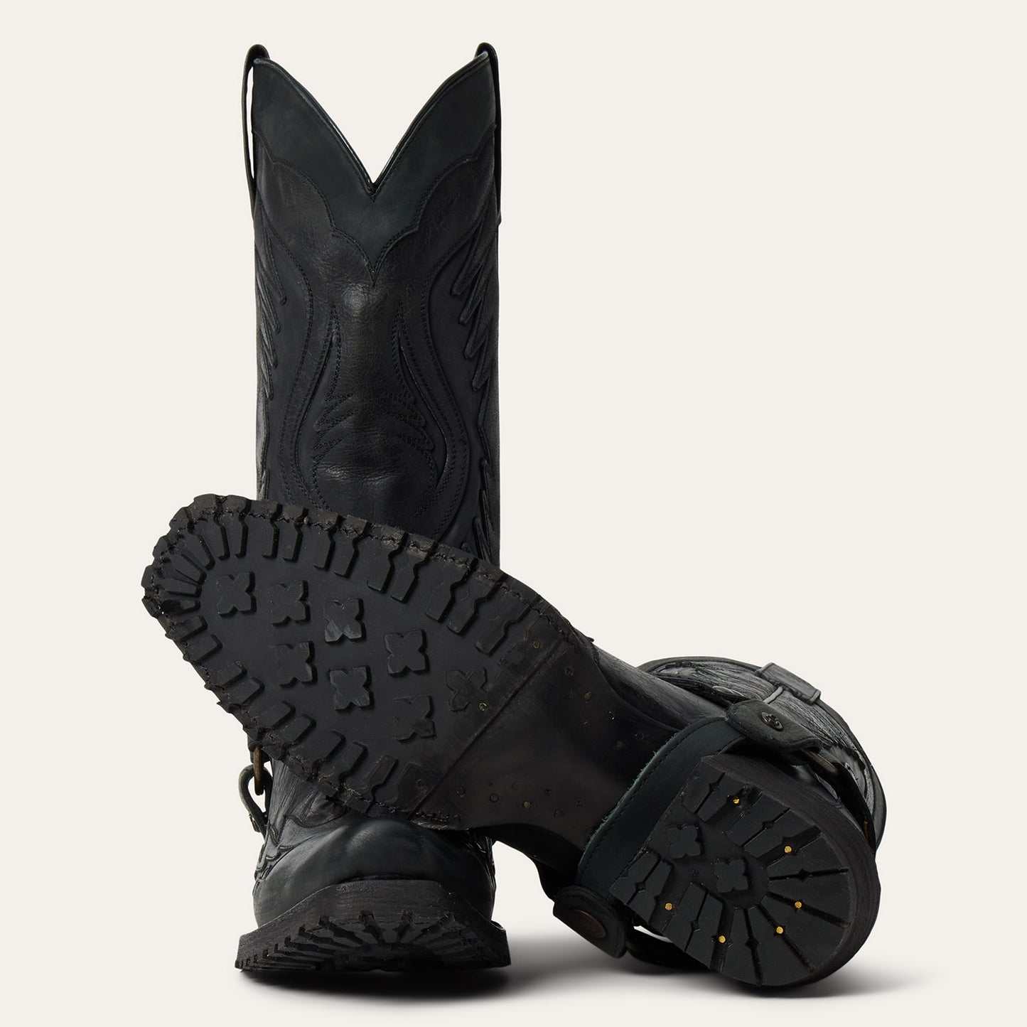 Men's Stetson biker boots black distressed leather outlaw toe handcrafted design
