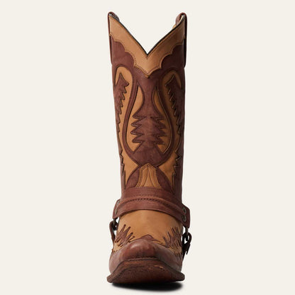 Men's Stetson Outlaw Boots handcrafted washed brown leather cowboy boots with 13-inch shaft and western design