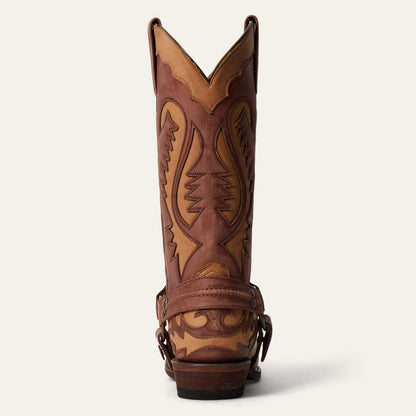 Men's Stetson Outlaw Boots handcrafted washed brown leather cowboy boots with 13" shaft and wingtip details