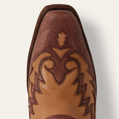 Men's Stetson Outlaw Boots handcrafted washed brown leather cowboy boots with 13-inch shaft and wingtip design