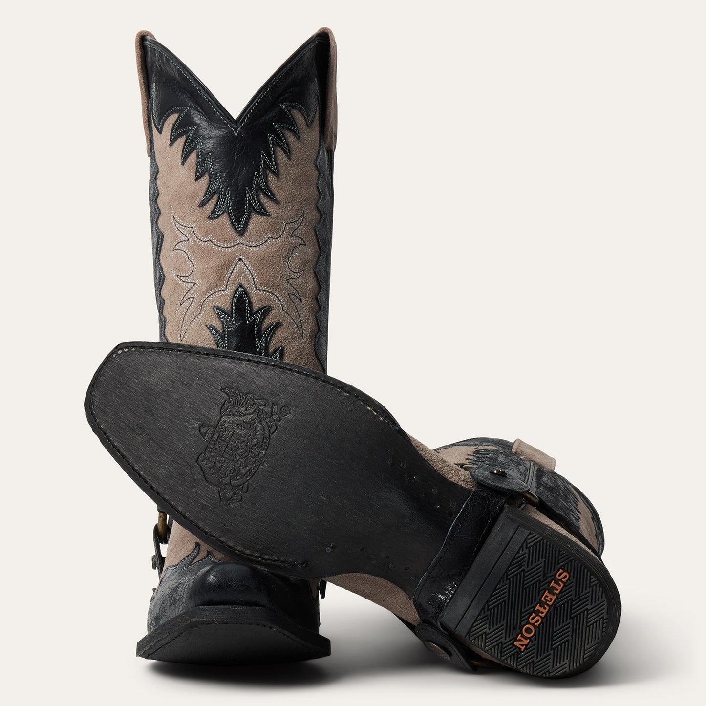 Herren Stetson Outlaw Rock Star Lederstiefel Handgefertigt Grau