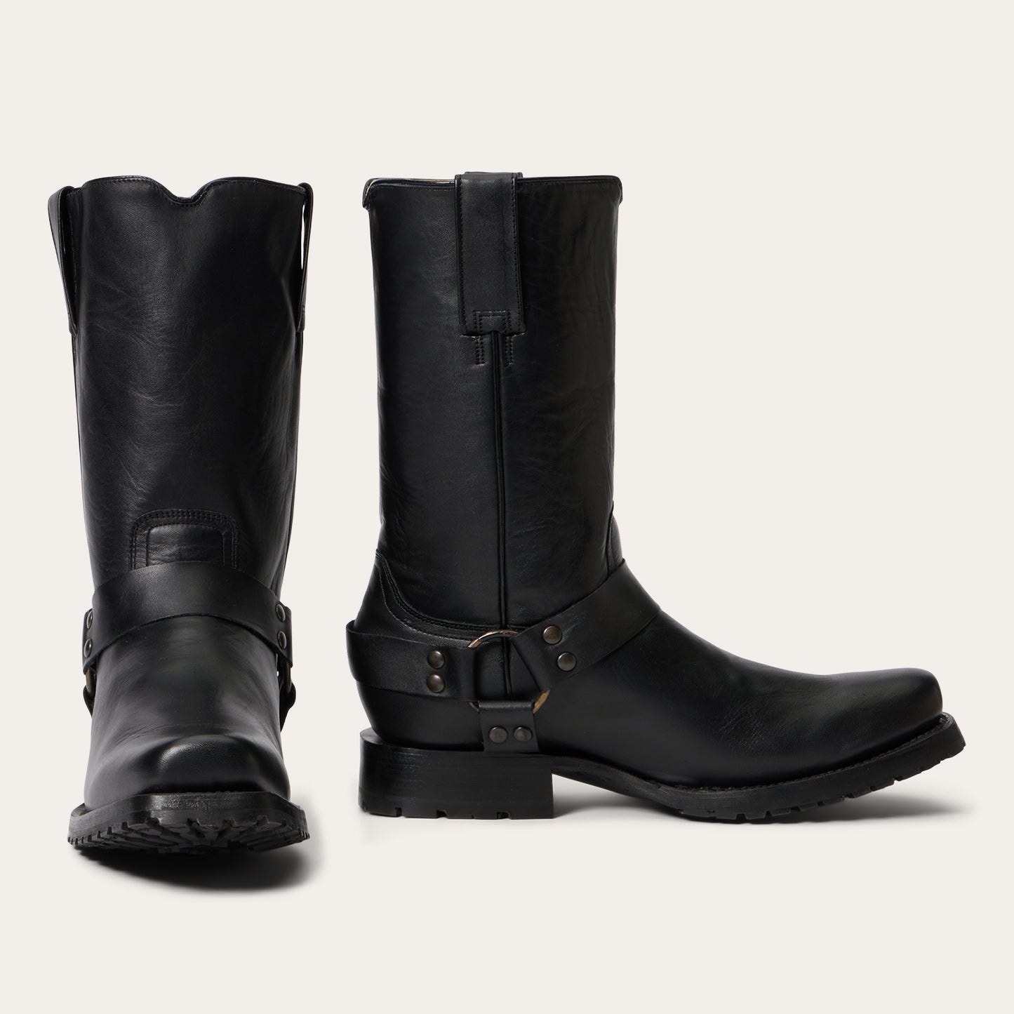 Men's Stetson Hertiage Harness Biker Leather Boots Handcrafted Black