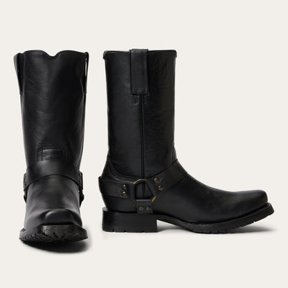 Men's Stetson Hertiage Harness Biker Leather Boots Handcrafted Black