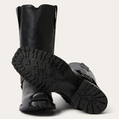 Men's Stetson Hertiage Harness Biker Leather Boots Handcrafted Black