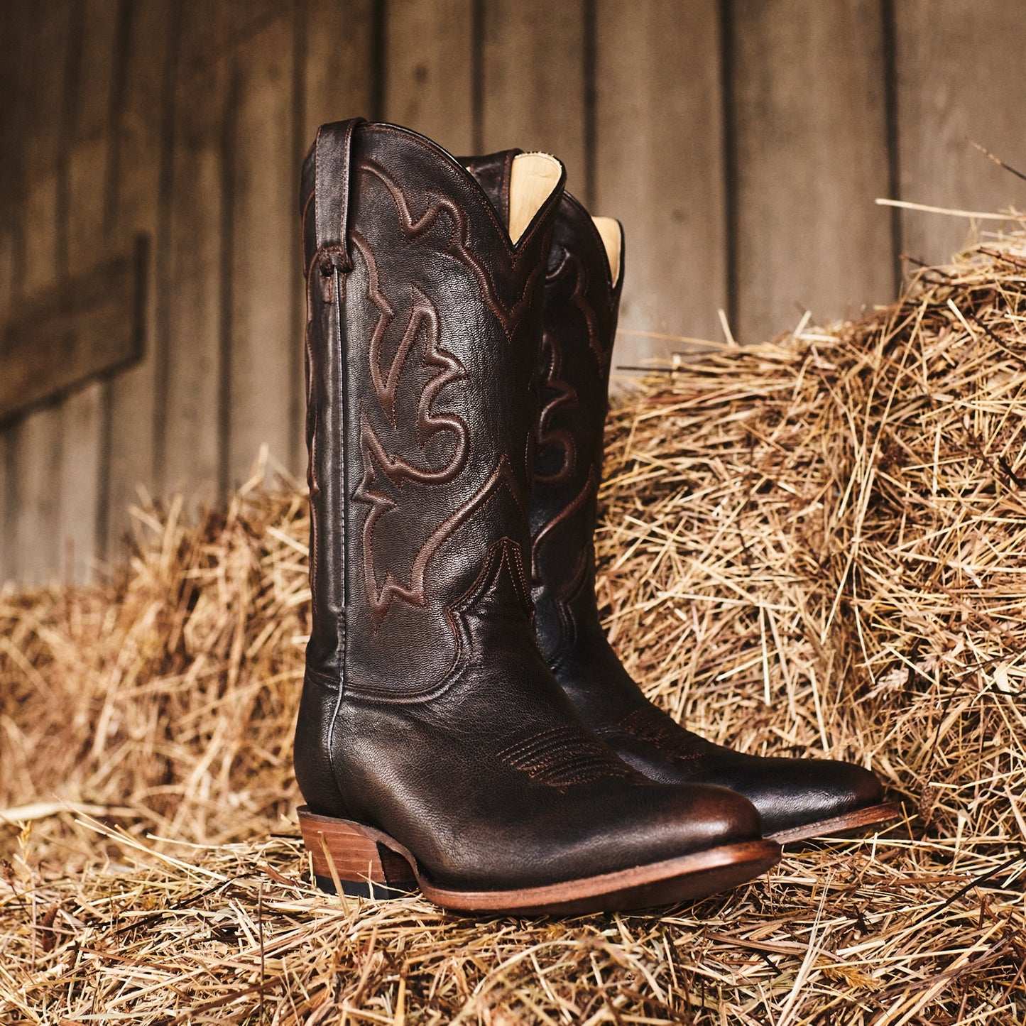 Men's Stetson Carlisle Leather Boots handcrafted brown cowboy boots with 13-inch shaft and leather heel