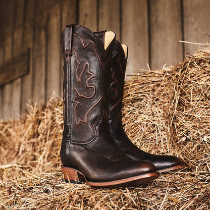 Men's Stetson Carlisle Leather Boots handcrafted brown cowboy boots with 13-inch shaft and leather heel