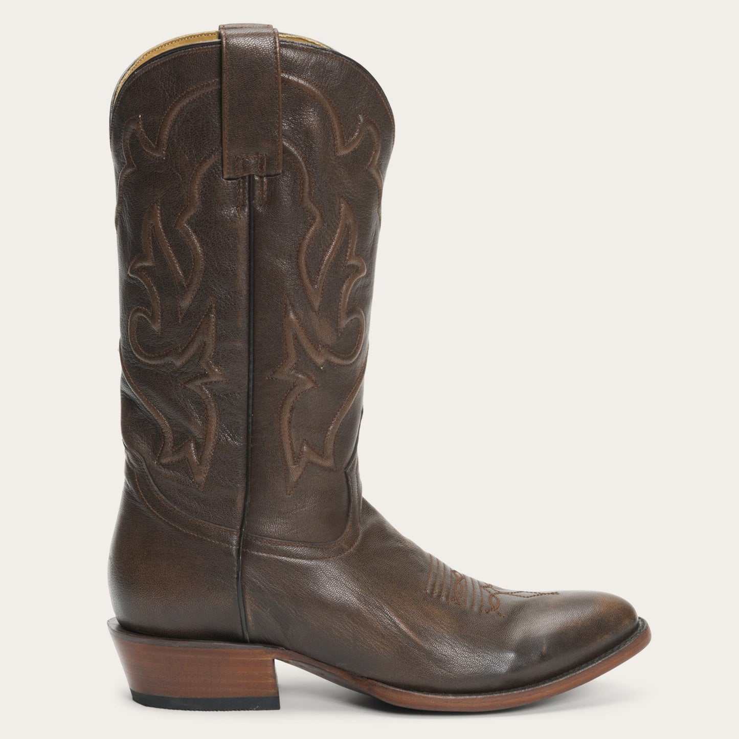 Men's Stetson Carlisle leather boots handcrafted brown cowboy style with 13-inch shaft and R toe