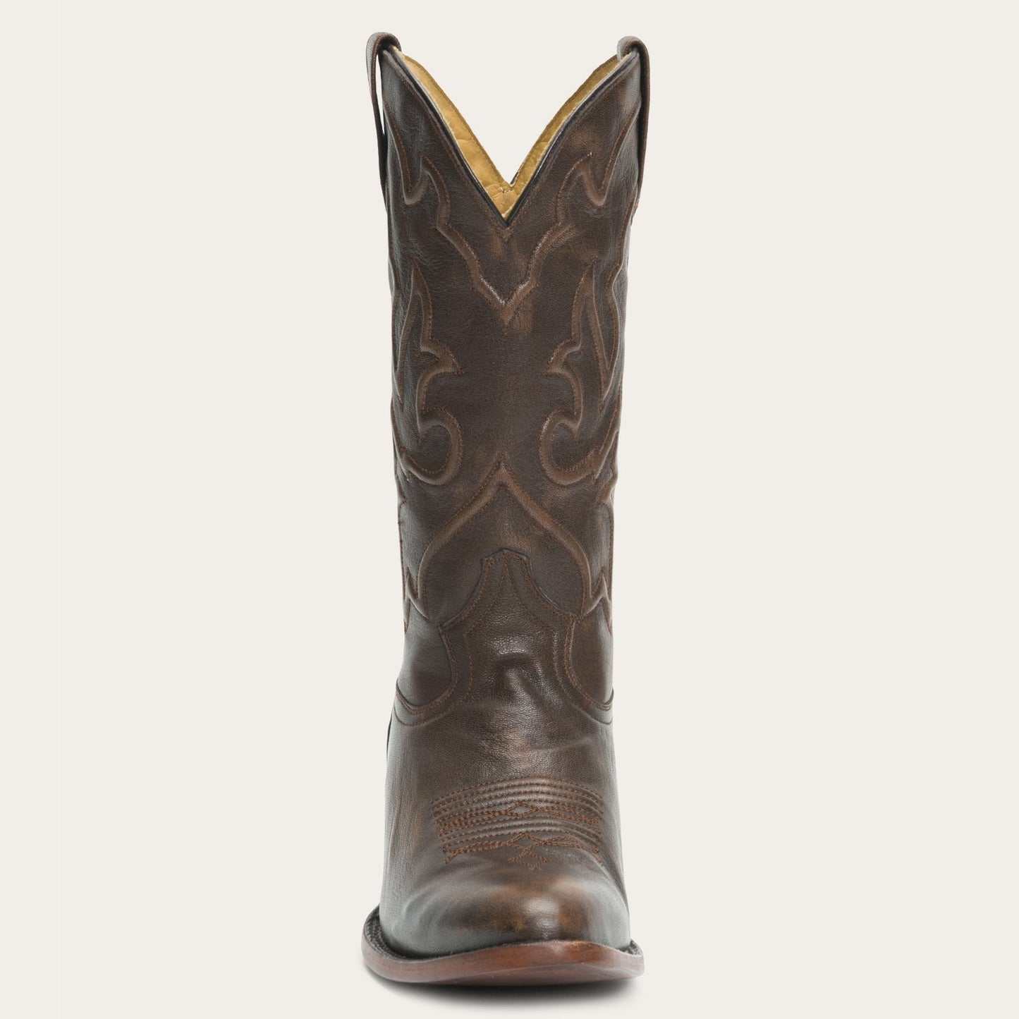 Men's Stetson Carlisle handcrafted brown leather boots with 13-inch shaft and cowboy heel