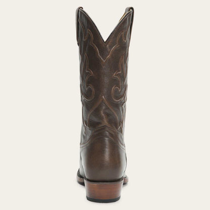Men's Stetson Carlisle handcrafted brown leather cowboy boots with 13" shaft and R toe design