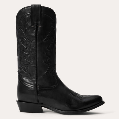 Men's Stetson Ames Black Handcrafted Leather Boots with 13" Shaft and Leather Sole