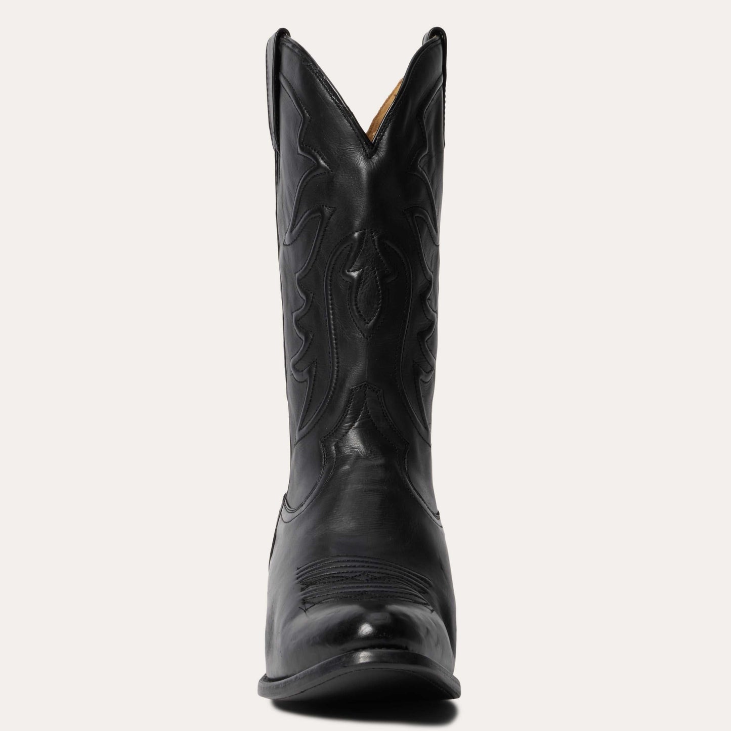 Men's Stetson Ames handcrafted black leather boots with burnished black calf vamp and corded shaft