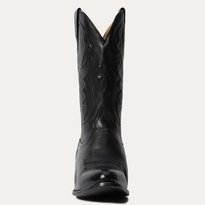 Men's Stetson Ames handcrafted black leather boots with burnished black calf vamp and corded shaft