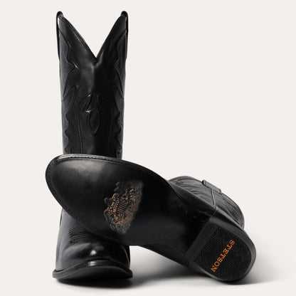 Men's Stetson Ames handcrafted black leather boots with 13" shaft and burnished calf vamp
