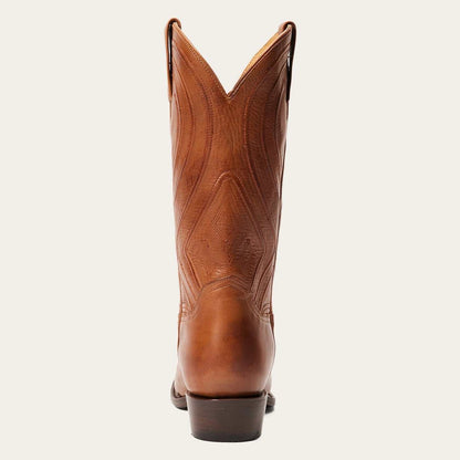 Men's Stetson Mossman Roper handcrafted brown leather boots with 13" shaft and burnished cognac vamp