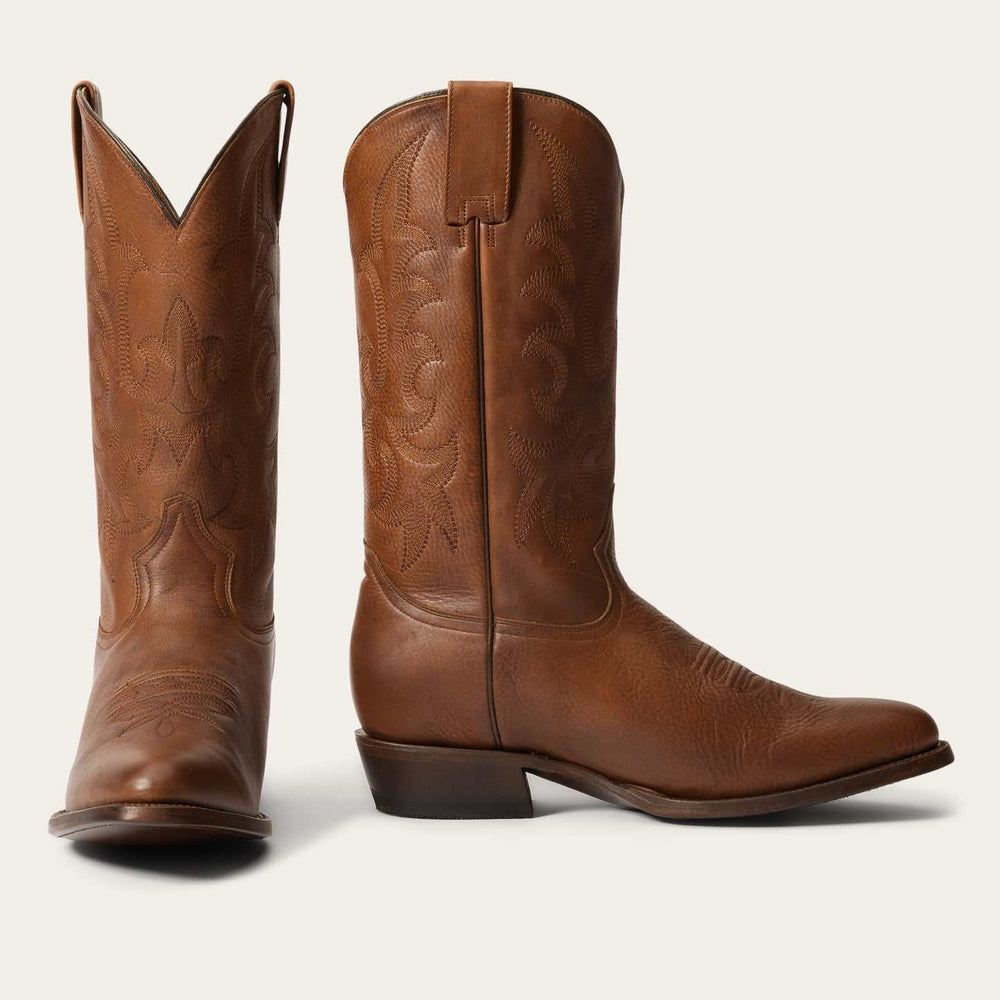 Men's Stetson Sharp Leather Boots Handcrafted Burnished Brown