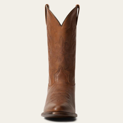Men's Stetson Sharp Leather Boots handcrafted burnished brown cowboy boots with corded crown shaft and leather sole