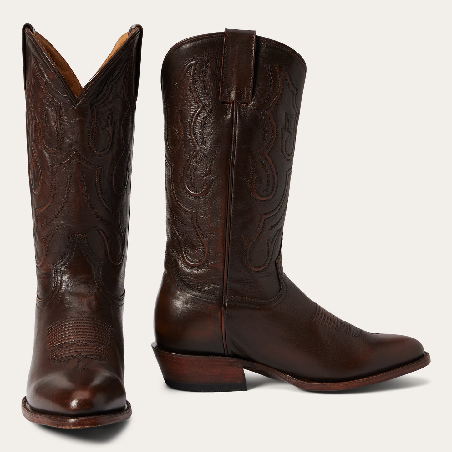 Men's Stetson Carlisle Leather Boots Handcrafted Round Toe Brown
