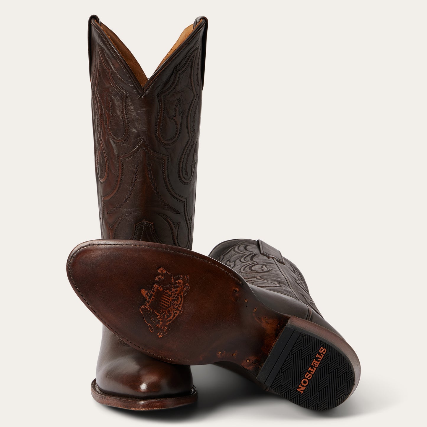 Men's Stetson Carlisle Leather Boots Handcrafted Round Toe Brown